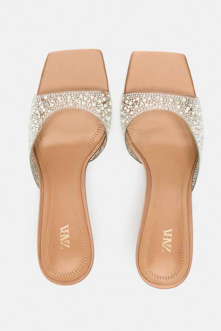 Guốc Zara quai trong bling nhũ bạc