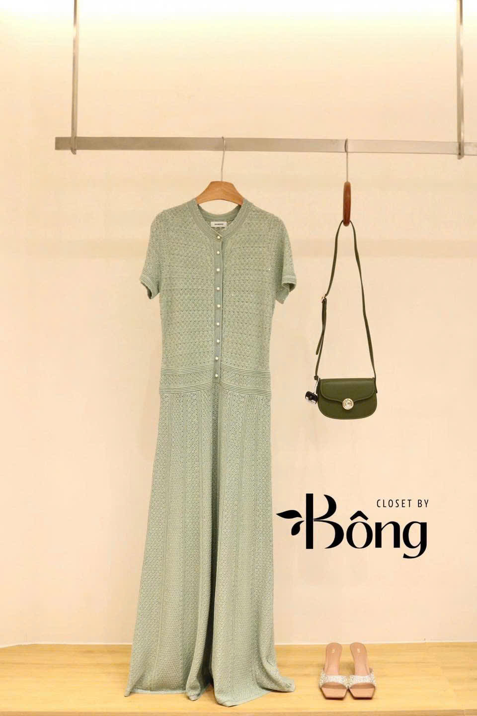 Váy Sandro maxi màu xanh ánh kim tuyến