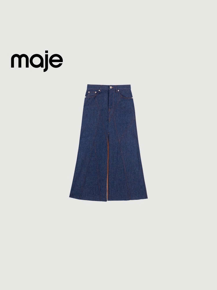 Chân váy Maje dài jeans Denim xẻ trước