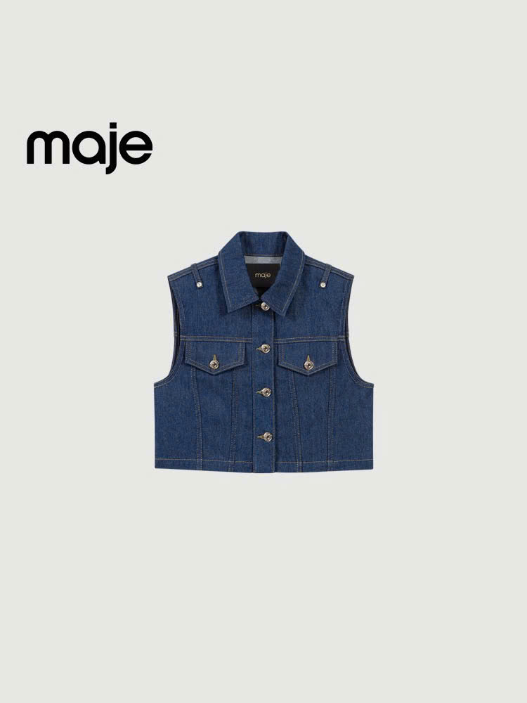 Áo khoác Maje denim không tay dáng ngắn