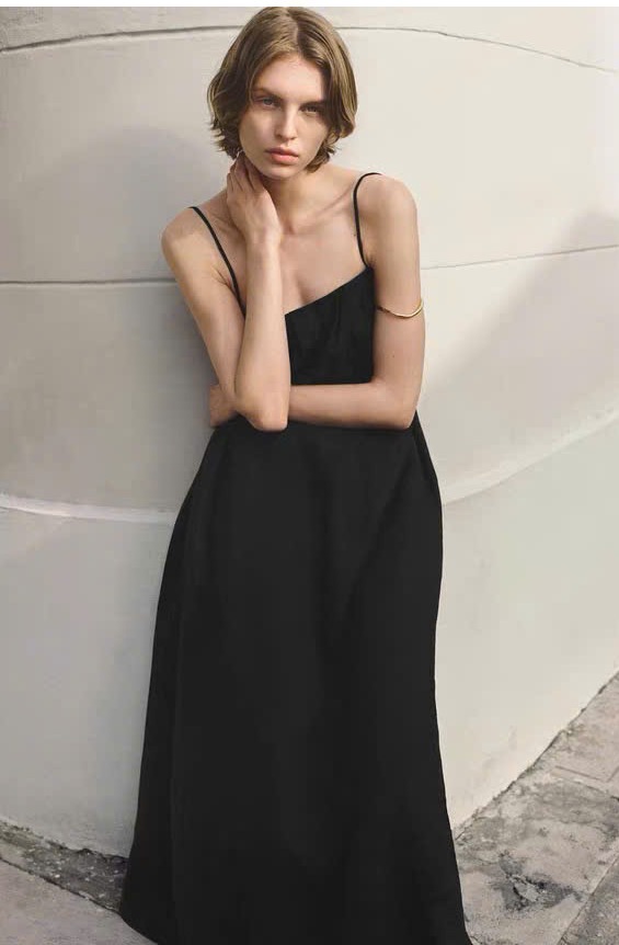 Váy maxi COS poplin dáng babydoll 2 dây 3 màu