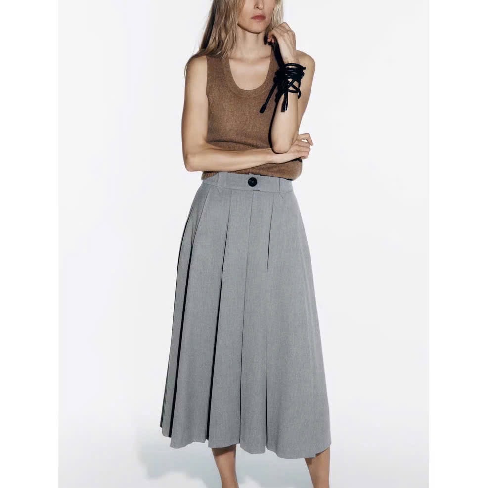 Chân váy midi xếp ly Massimo Dutti