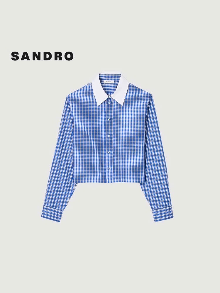 ÁO SƠ MI SANDRO DÁNG CROP KẺ SỌC