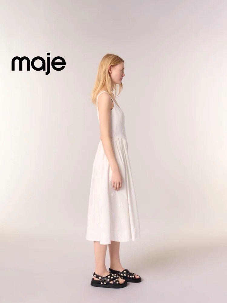 Váy Maje trắng 2 dây đính cườm bling