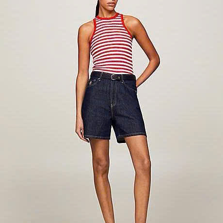 Short jean Tommy màu chàm dáng lửng