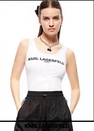 Top thun 3 lỗ Karl Largerfeld thêu chữ ngực