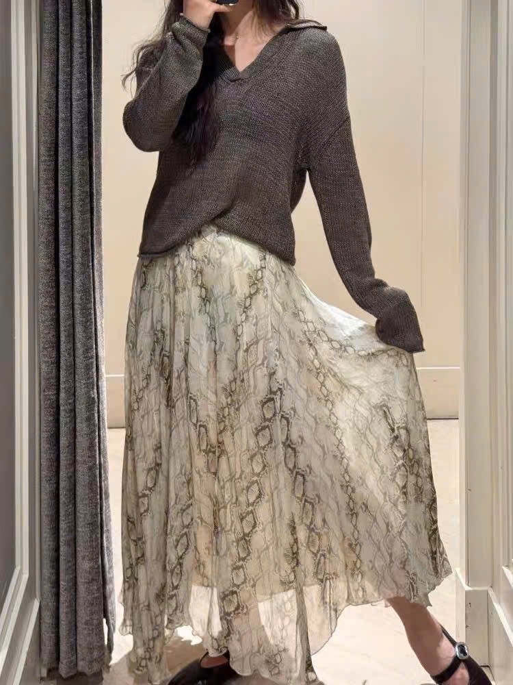 Chân váy midi lụa voan tơ Massimo Dutti