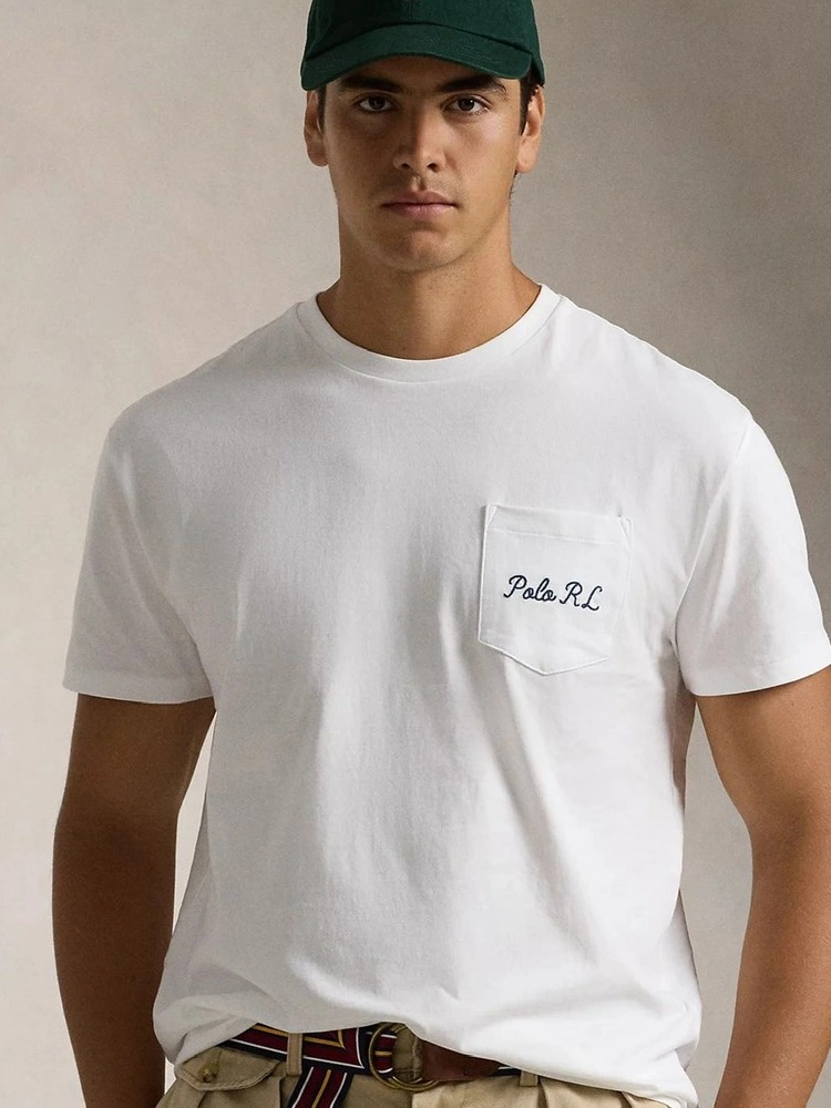 T shirt polo cổ tròn túi ngực logo lưng