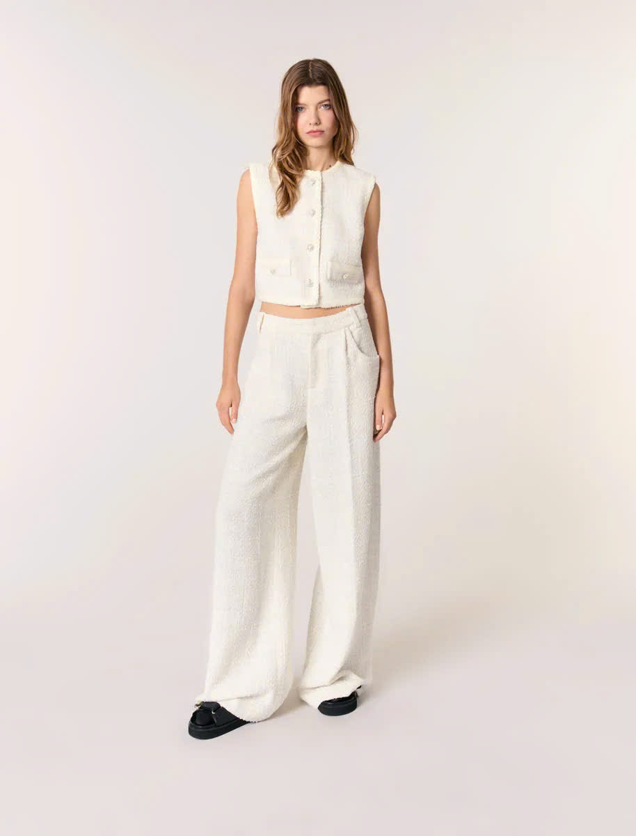 Áo khoác gile tweed sequin dáng ngắn croptop