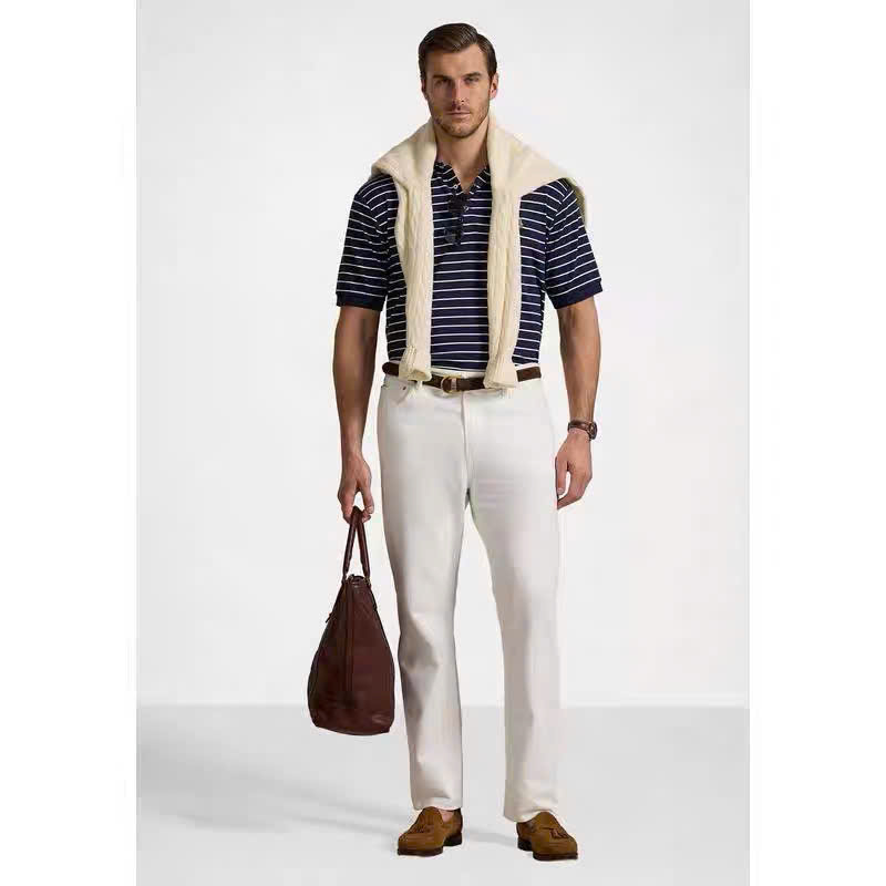 Áo Polo RL kẻ ngang cổ đức màu navy