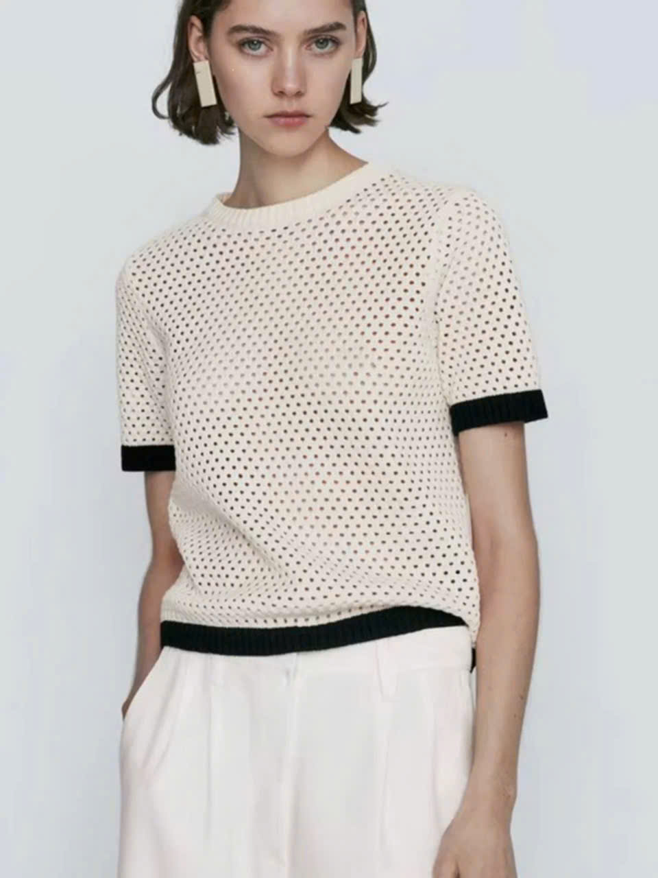 Top MassimoDutti sợi dệt cổ tròn