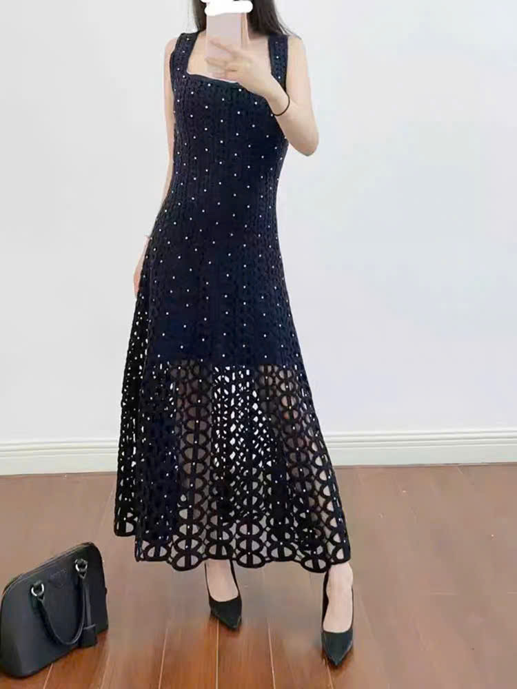 Maxi Maje đính hạt bling màu navy