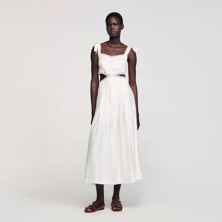 Maxi Sandro trắng ren 2 dây cut-out