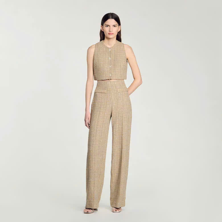 Quần Sandro tweed vàng bling suông (3pcs tách set)