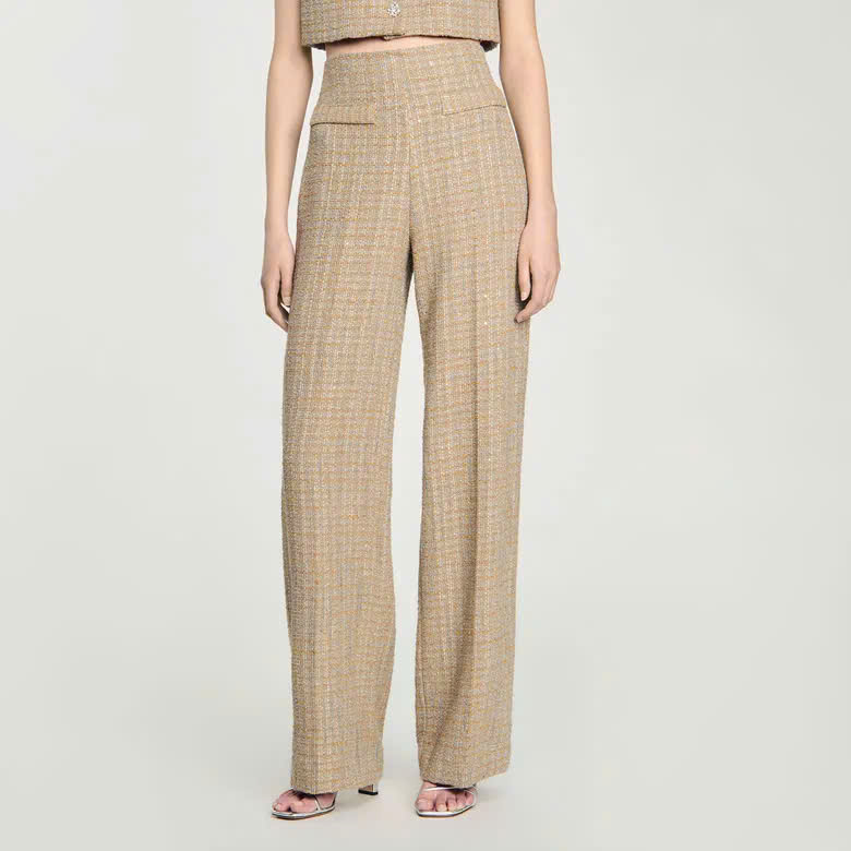 Quần Sandro tweed vàng bling suông (3pcs tách set)