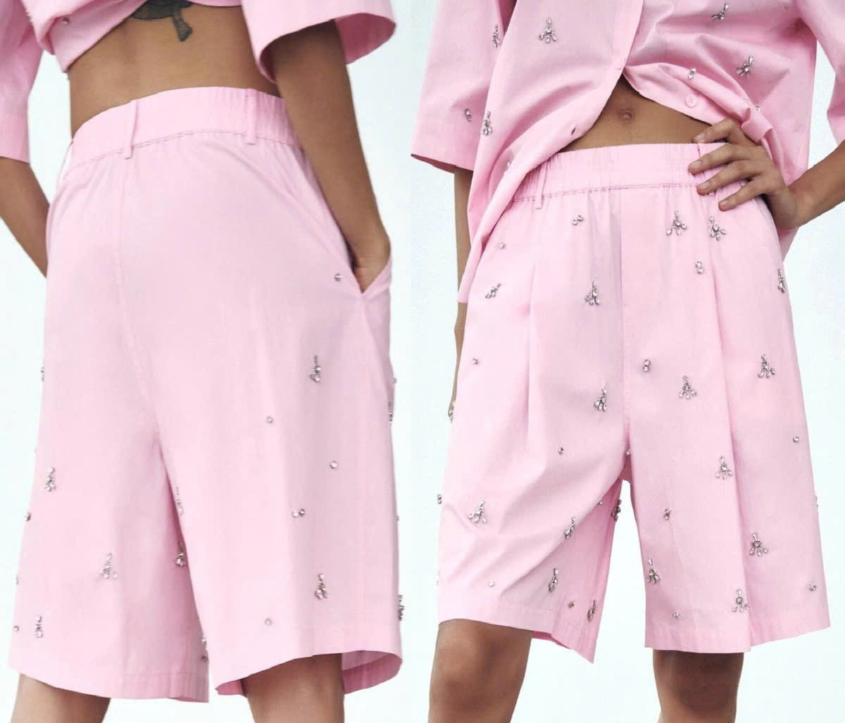 Quần Short Zara đính đá hồng chun
