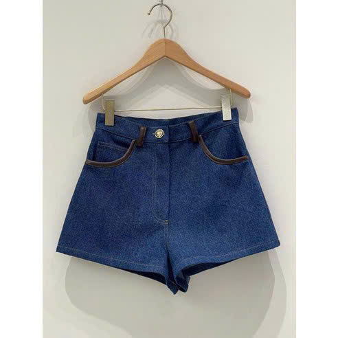 Quần short denim viền da nâu Sandro