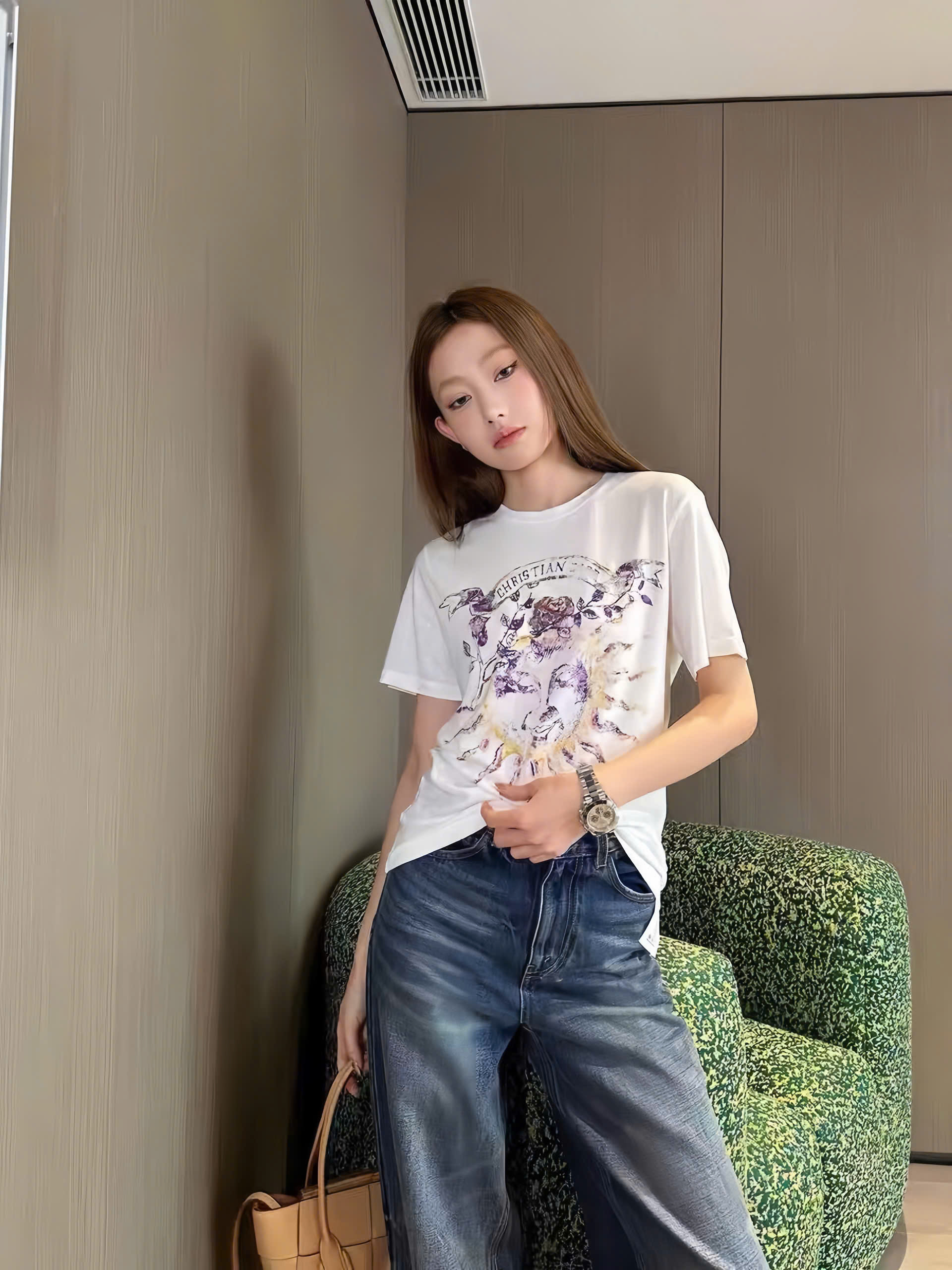 T shirt Dior in họa tiết lá