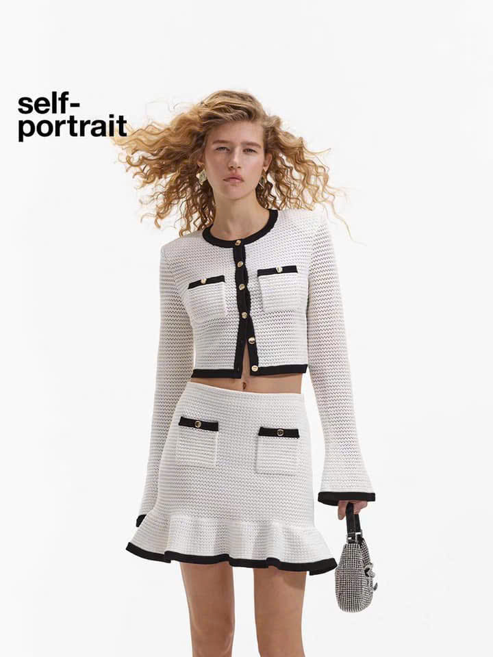 Áo len cardigan crop top viền đen