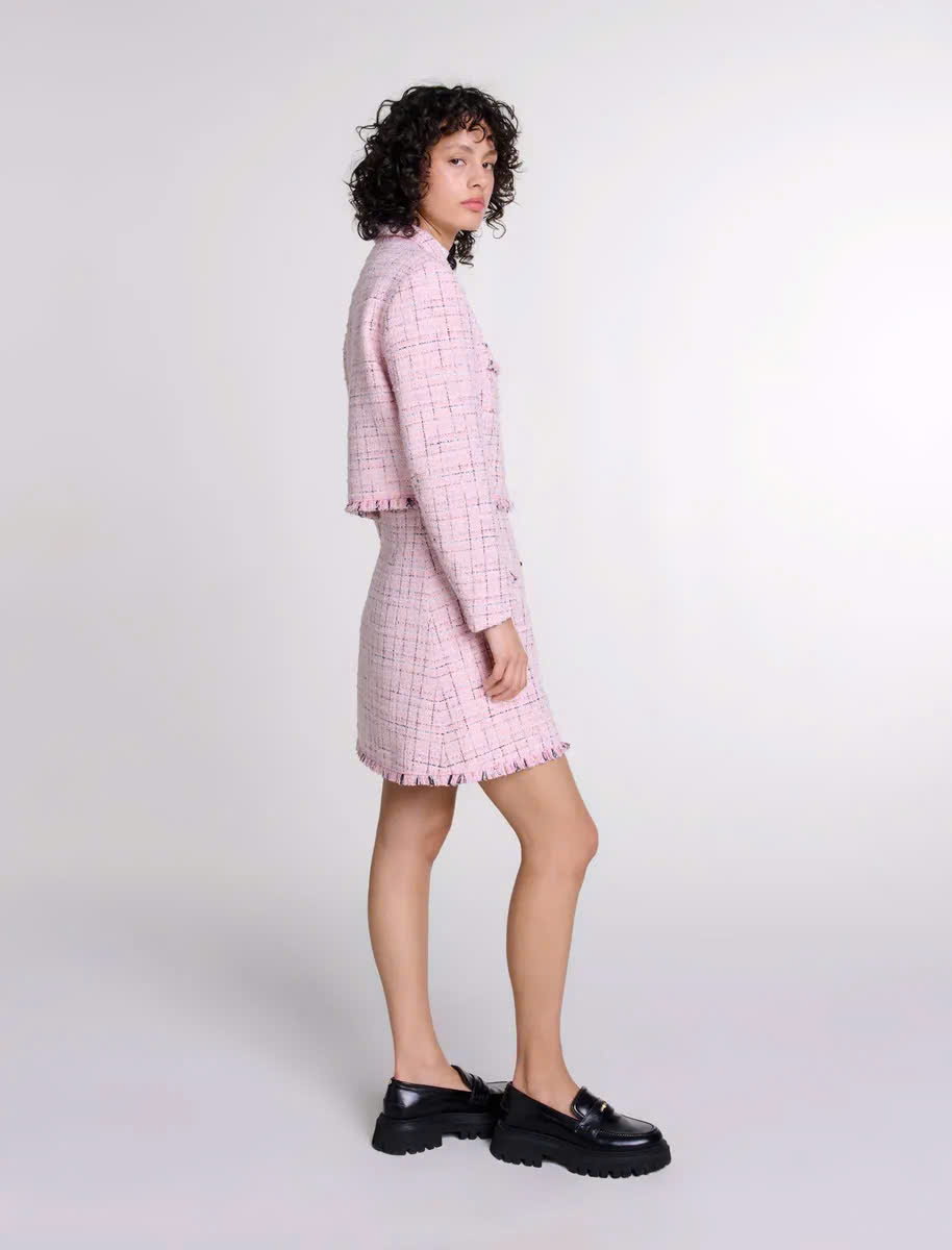 Áo khoác tweed chỉ ánh kim dáng crop