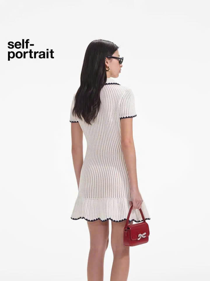 Váy Self- Portrait ngắn đan móc cổ bẻ Sel-Portrait