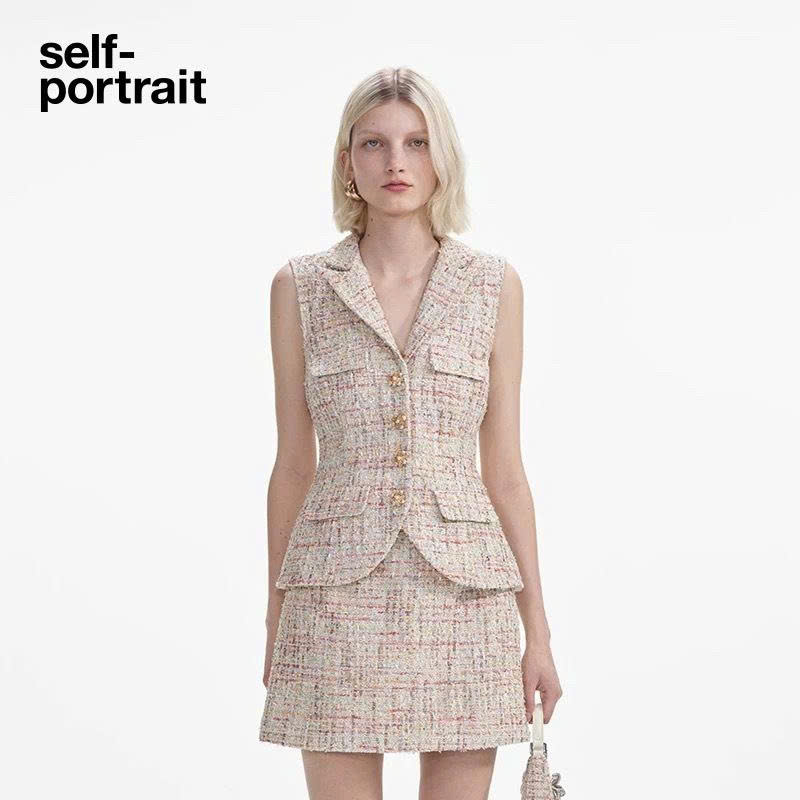 Set Sel-Portrait dạ tweed cổ bẻ sát nách