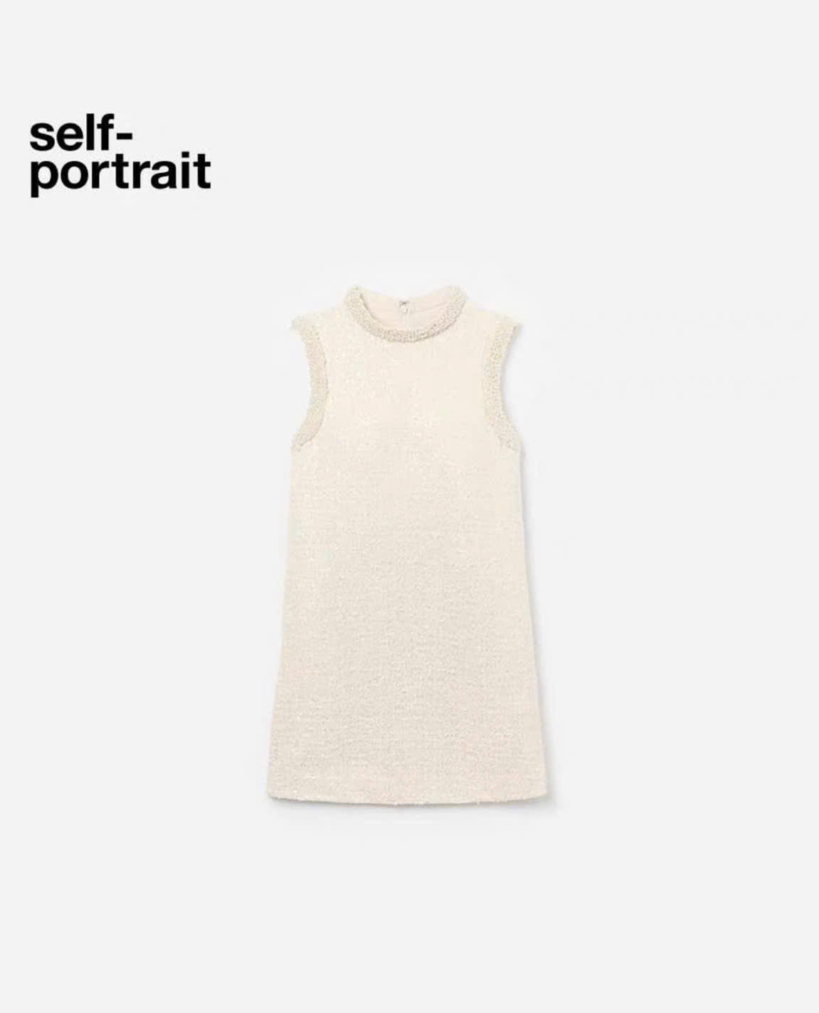 Váy dạ tweed Sel-Portrait trắng sequin viền ngọc trai