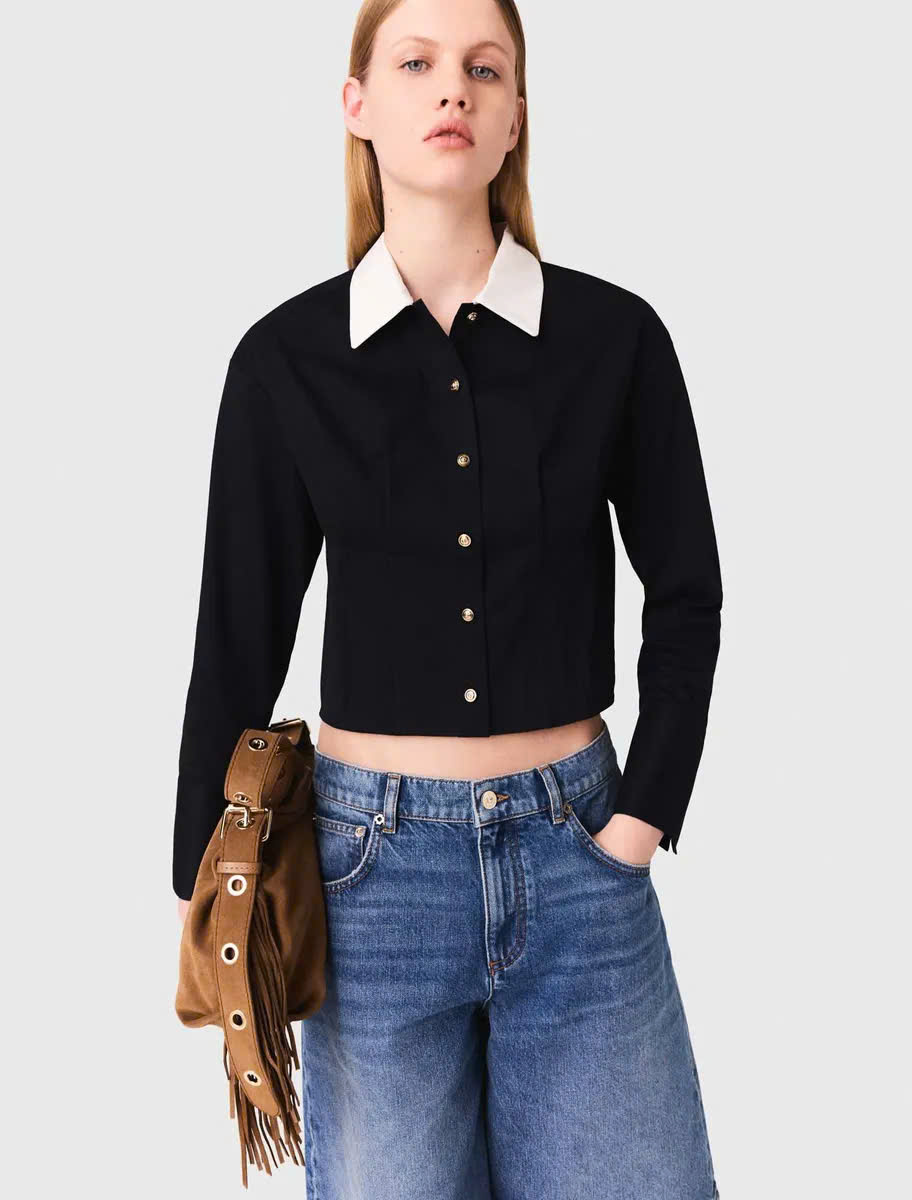 Áo sơ mi poplin chiết eo