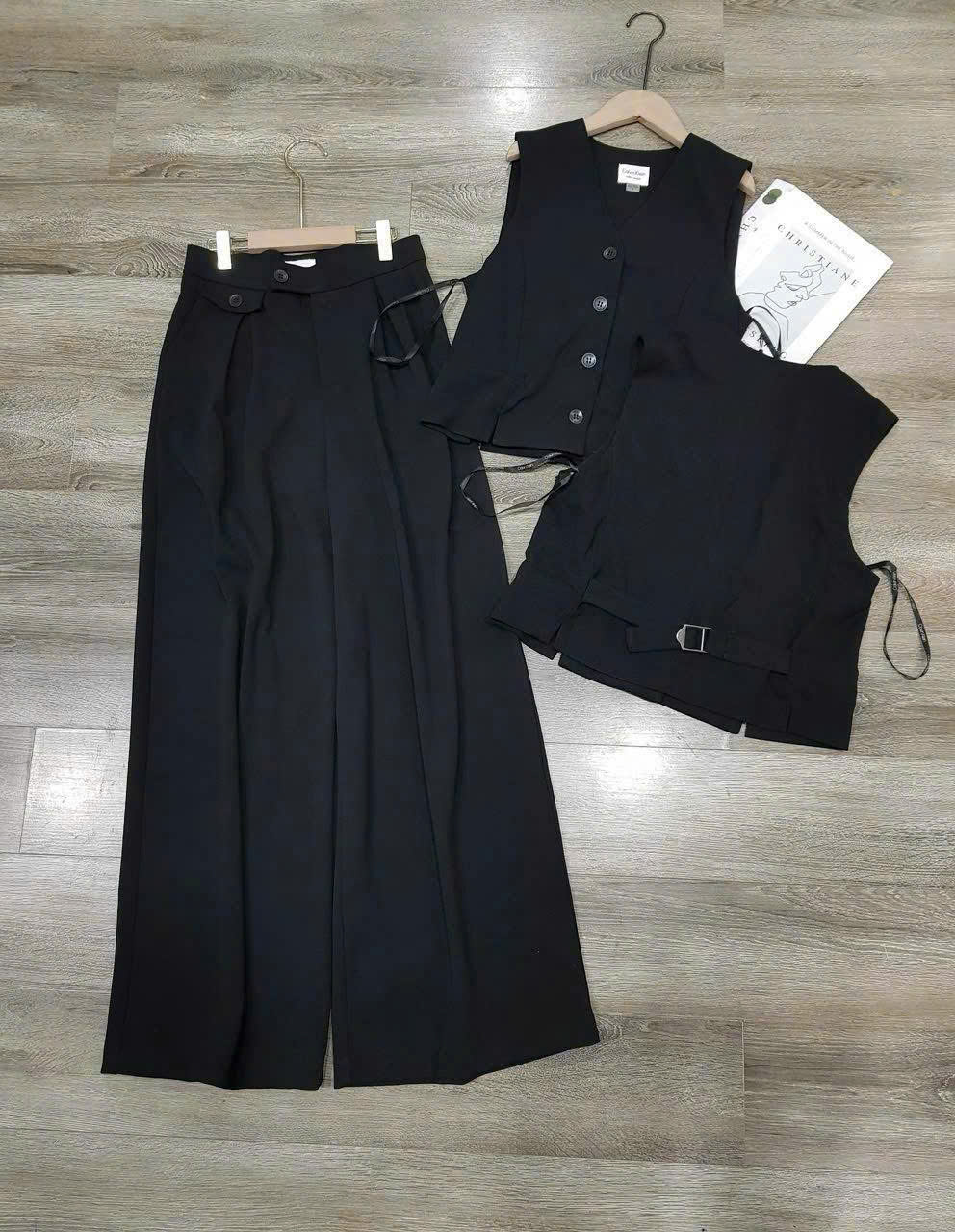 Set gile CK áo gile + chân váy midi dư xịn kèm belt da