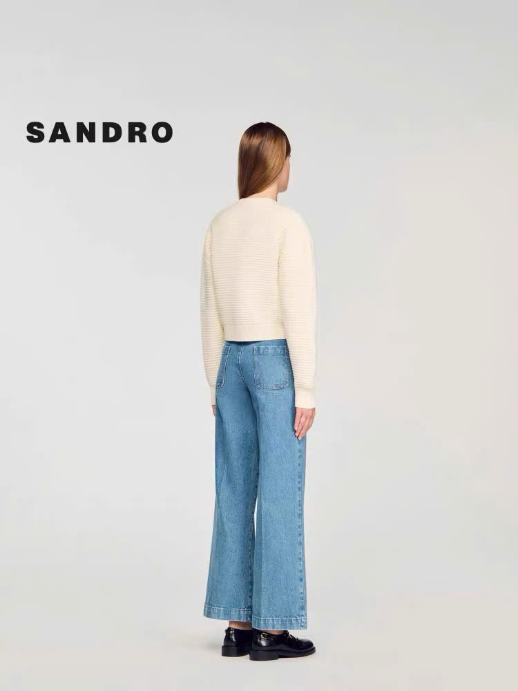 Áo khoác cadigan cổ tròn Sandro khuy to