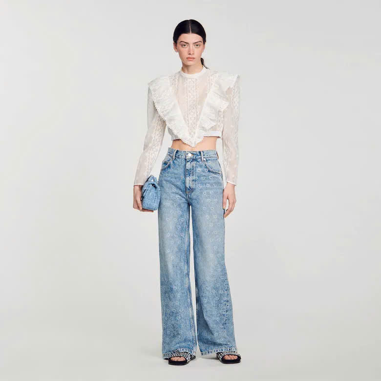 QUẦN JEANS ỐNG RỘNG IN TRÁI TIM