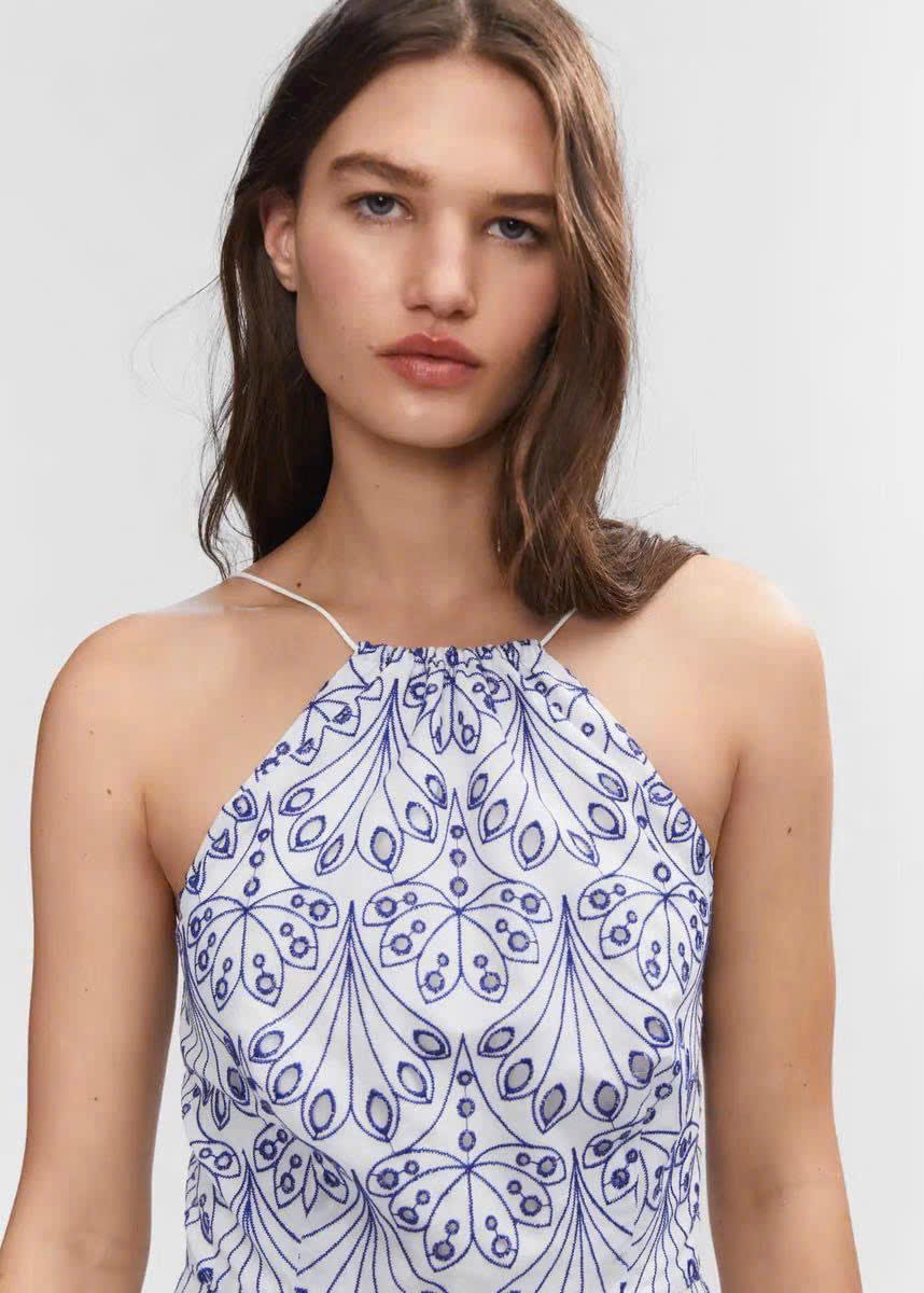 Váy maxi MNG thô đũi hoa nhí 2 quai mảnh