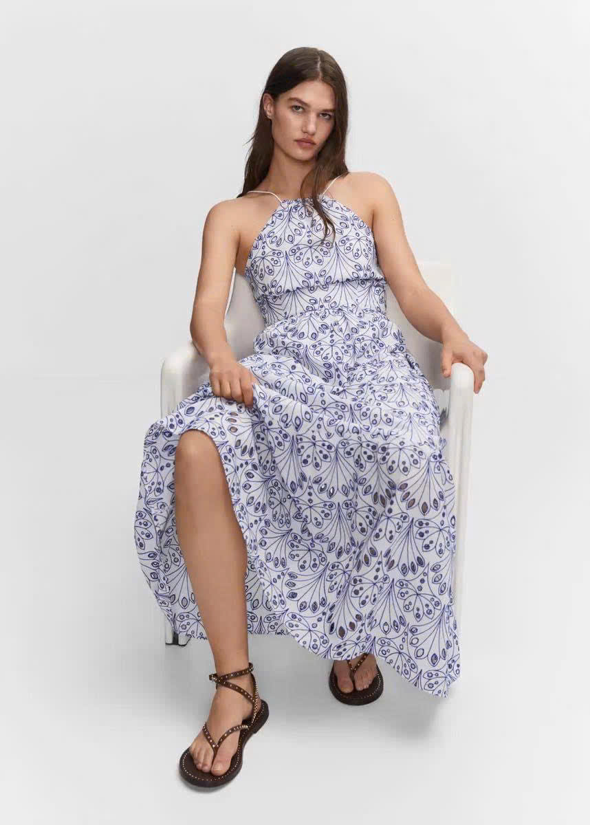 Váy maxi MNG thô đũi hoa nhí 2 quai mảnh