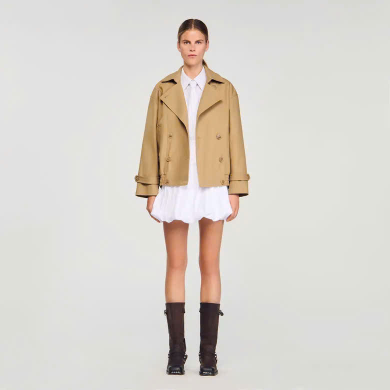 Jacket Sandro khaki cổ bẻ bo chun hông