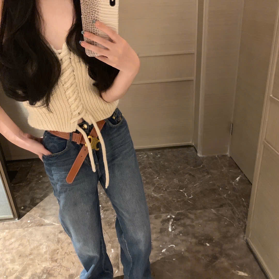 Quần jean Celine kèm belt nâu
