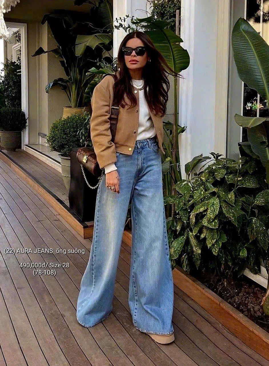 Quần jeans suông Zara suông màu nhạt mài trước