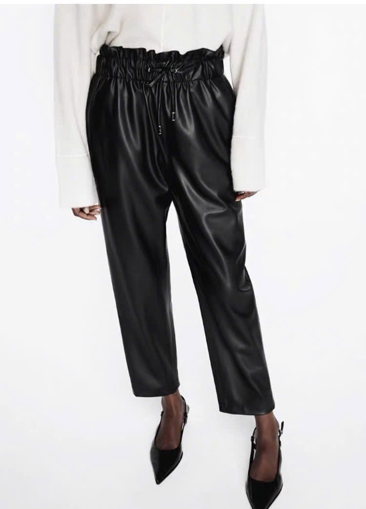 Quần da Zara đen dư xịn dáng baggy