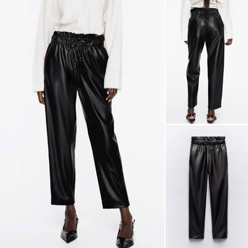 Quần da Zara đen dư xịn dáng baggy