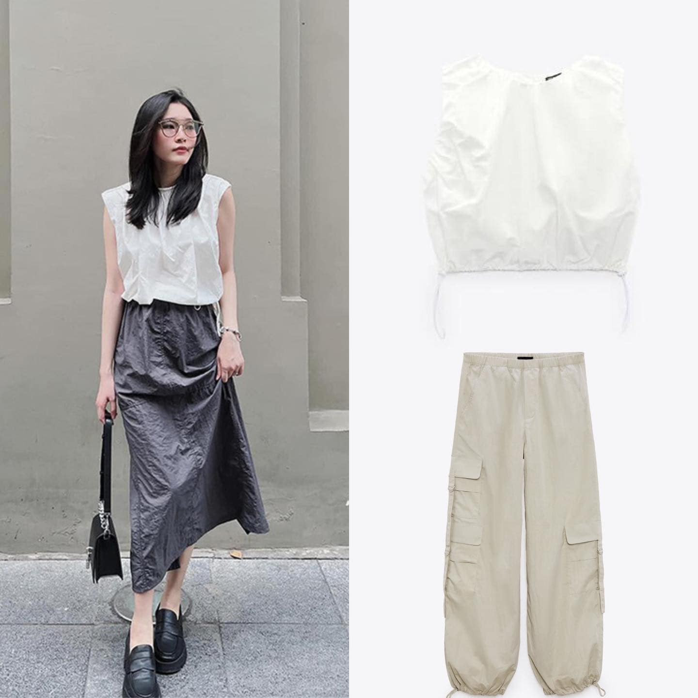 Quần baggy Zara khaki túi hộp