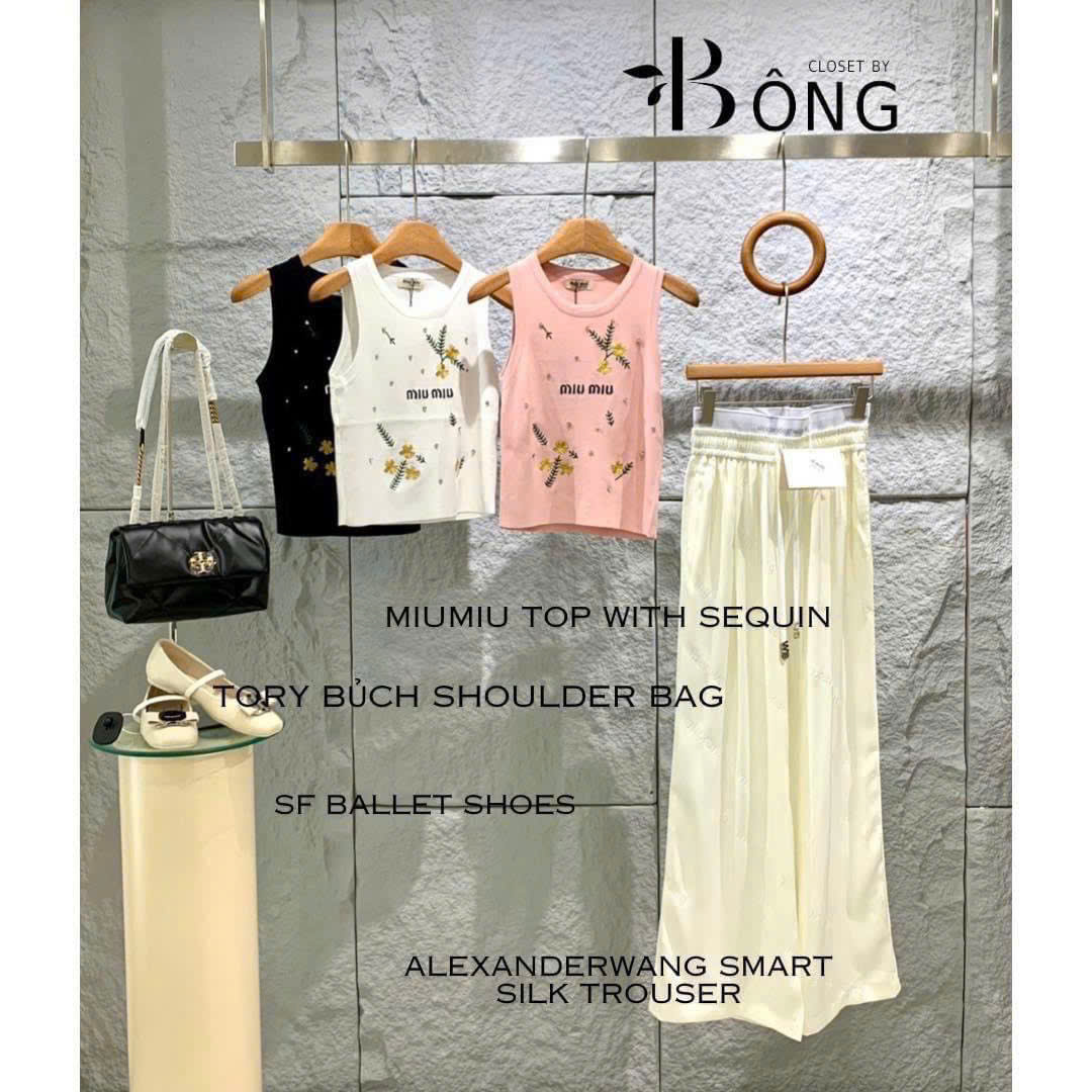 Top dệt kim MiuMiu đính kim sa