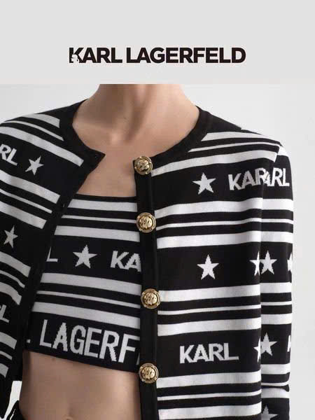 Croptop KARL dệt kim kẻ trắng đen