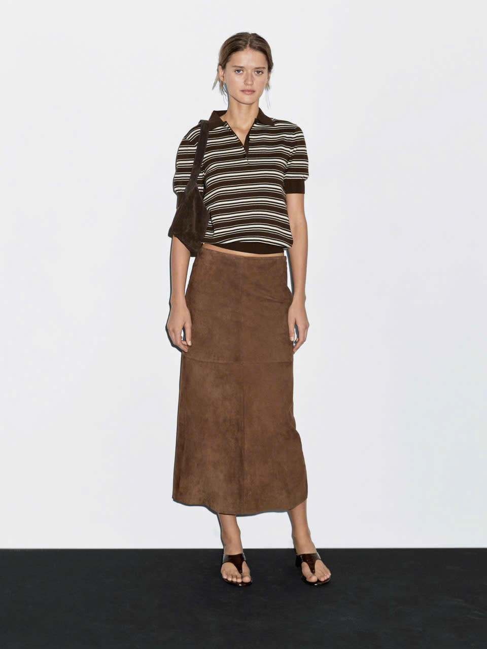 Áo len montoghi Massimo dutti kẻ ngang cổ bẻ
