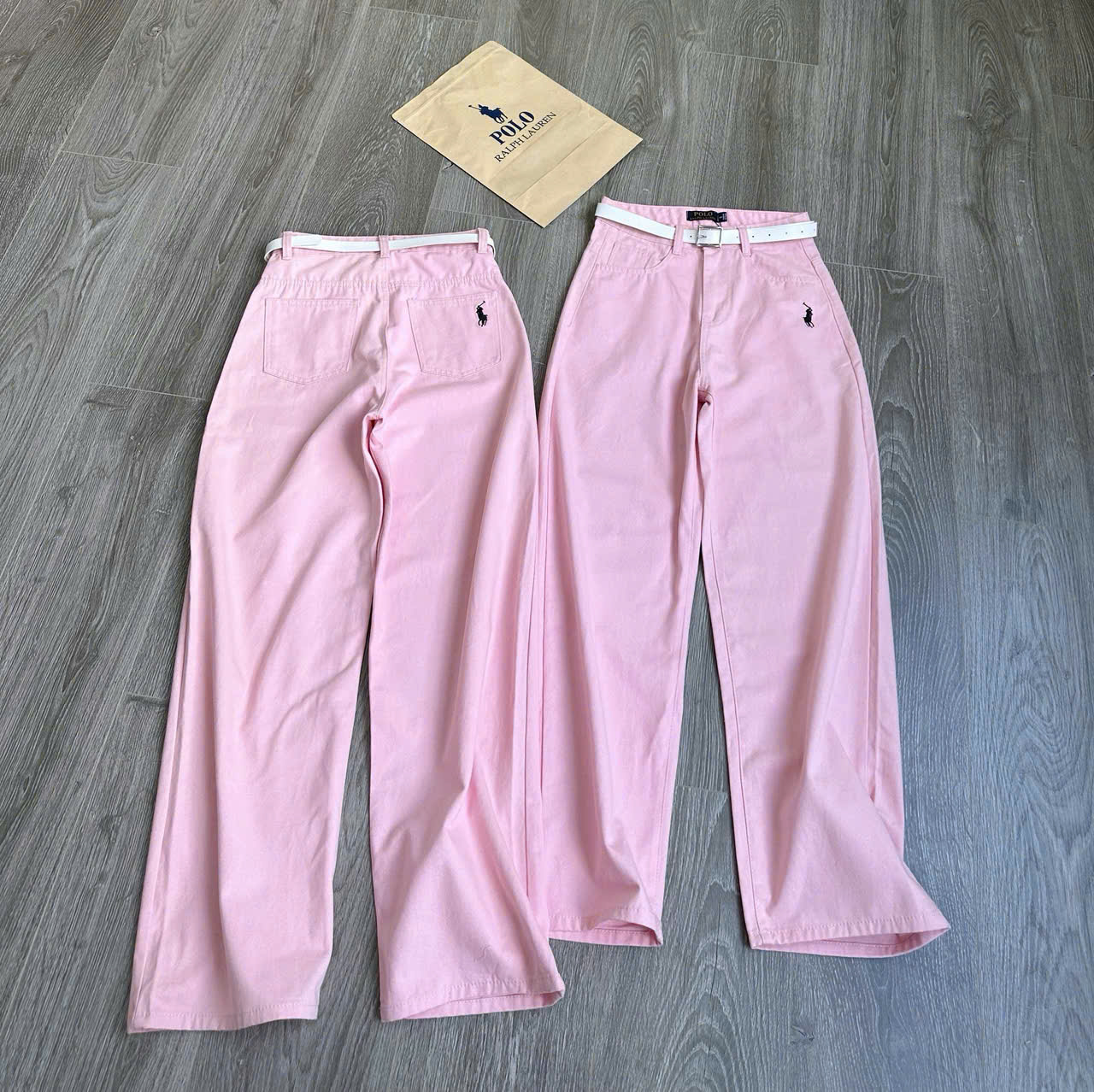 Quần denim Polo hồng kèm belt
