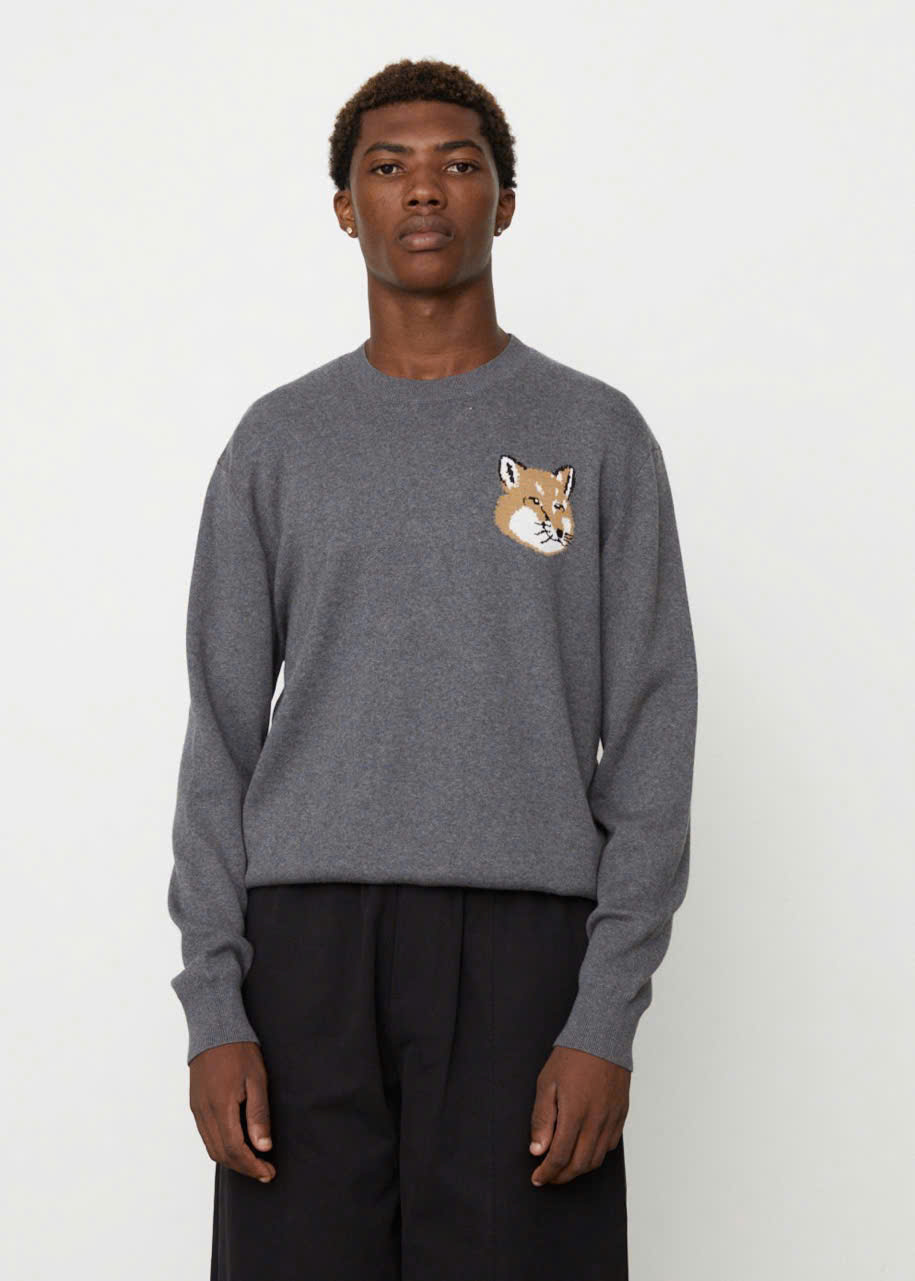 Áo len Maison Kitsune cổ tròn logo cáo to