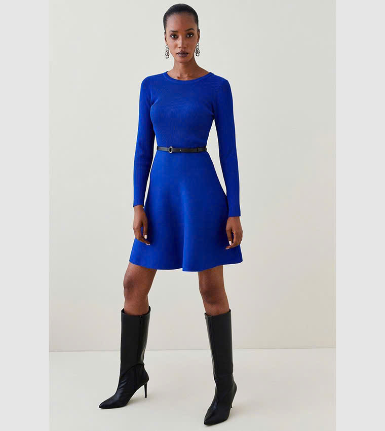 Váy Mini Cổ Tròn Đan Sợi Viscose