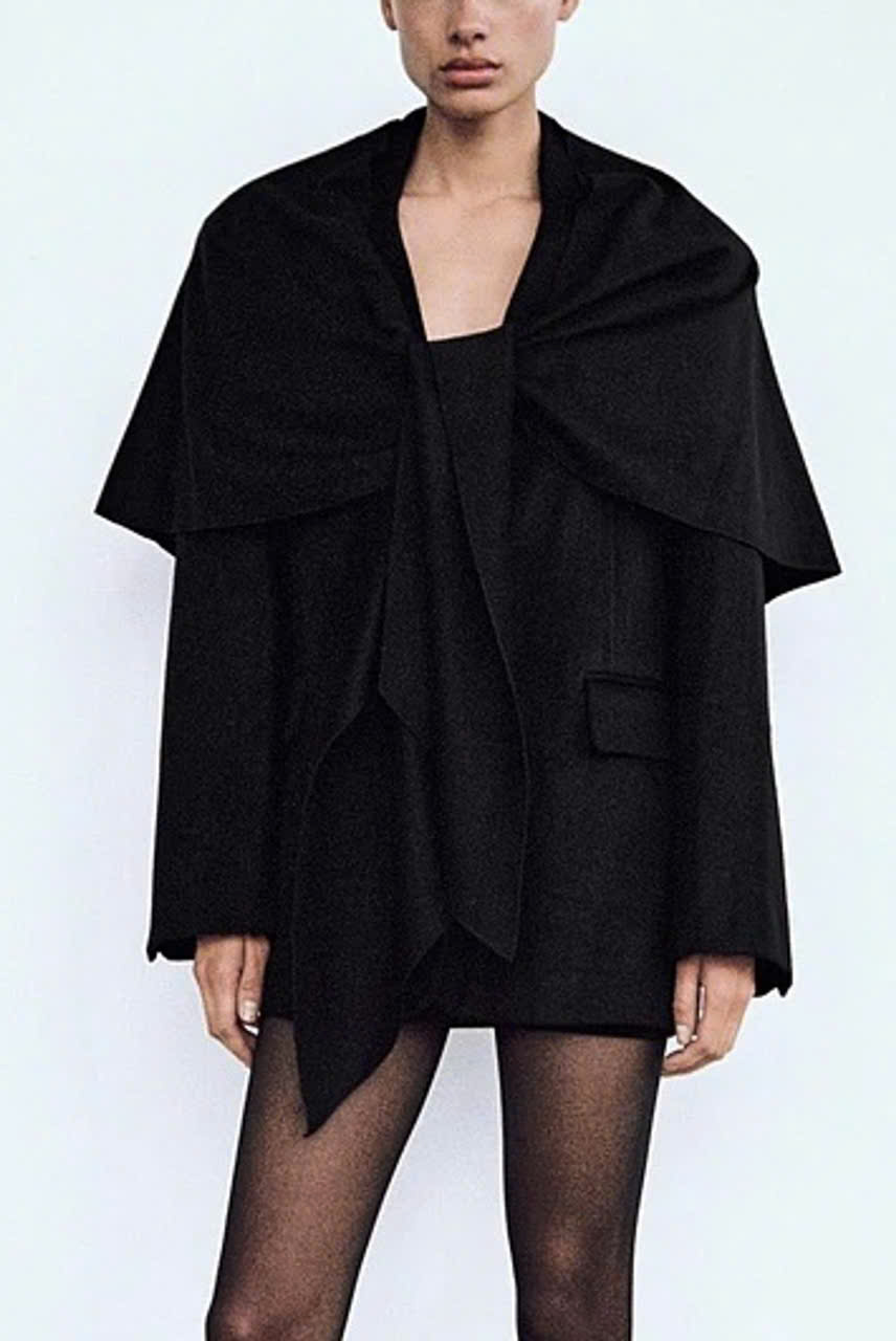 Blazer dạ handmade kèm khăn đen