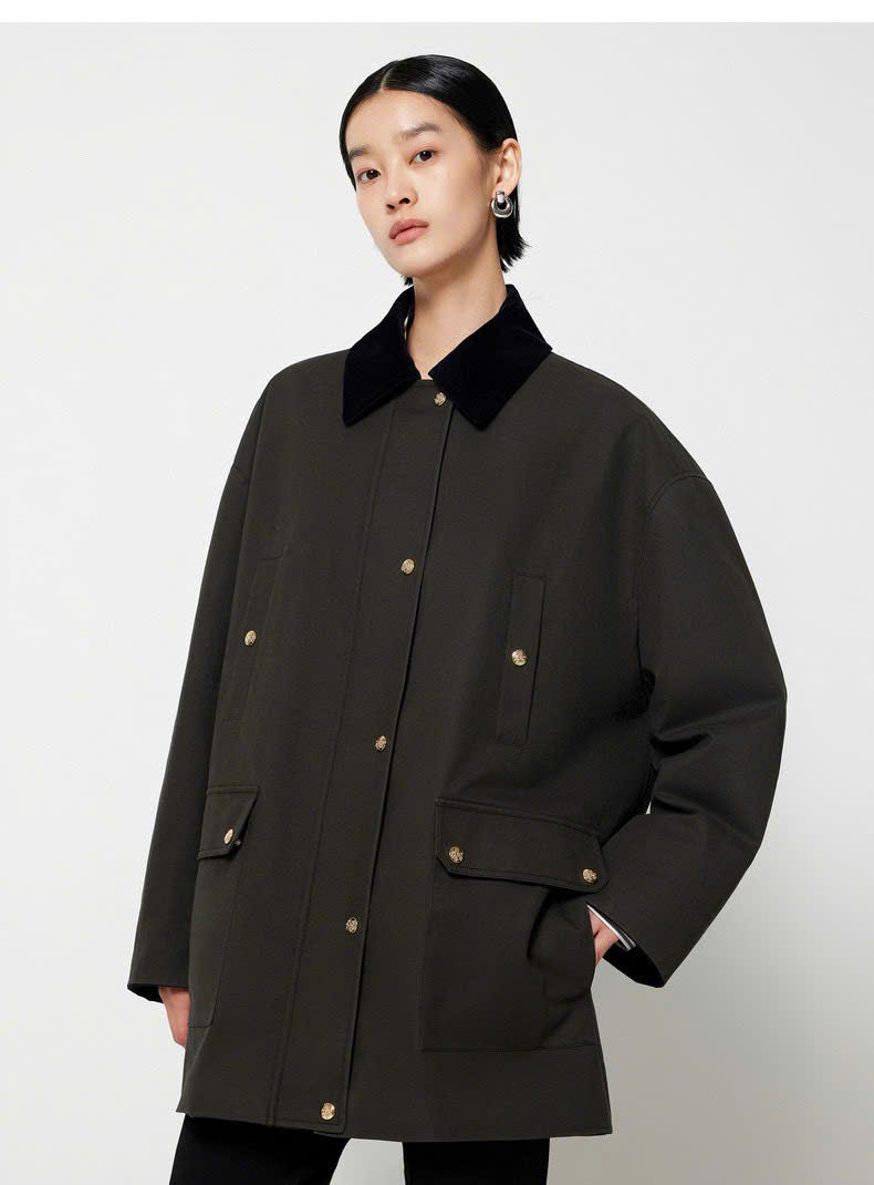 Jacket ERDOS đen dáng loose cổ đức navy khuy vàng