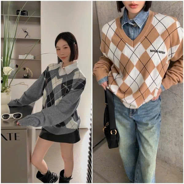 Áo len trần trám MiuMiu