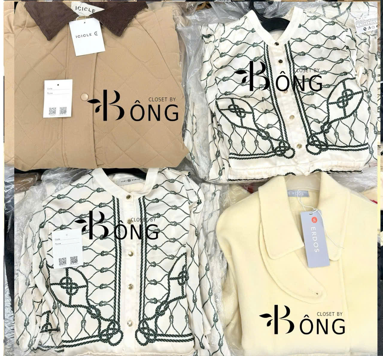 Coat dạ ép ERDOS cổ bẻ màu kem dáng lửng