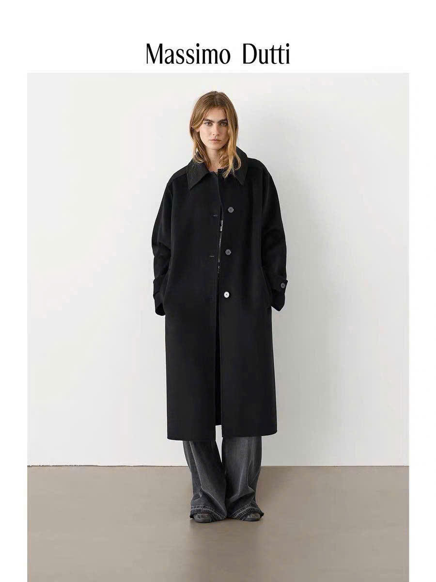 Longcoat dạ ép Massimo Dutti đen xẻ sau
